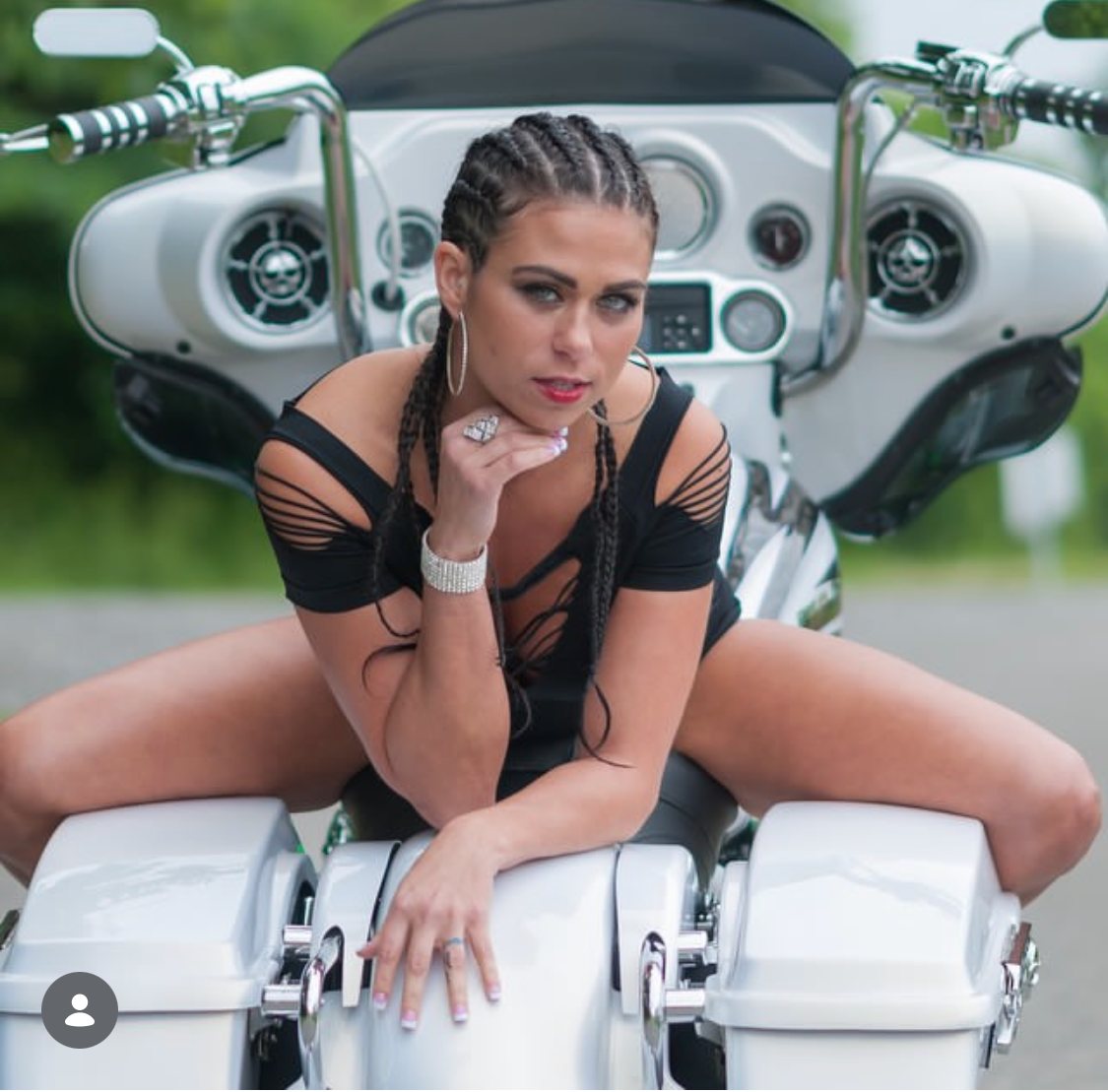 Natalie Nicole in a motorcycle editorial portrait